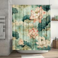 1pc Lotus & Cloud Motifs Shower Curtain, Peaceful Vibe, Easy-Clean Polyester, Fresh Modern Bath/Window Decor W90xH180cm gray