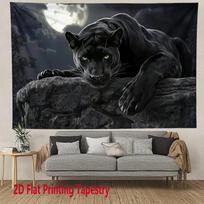 Juodojo Panteros Drobės Gobelenas Mėnesienos Miškas Švytinčios Akys Poliesterio Sieninė Kabinama Dekoracija Namų Svetainei Miegamajam Biurui 74x94cm(29x37in) black