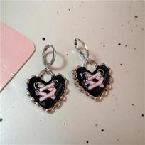 Korea Temperament Dopamine Pink Cross Heart Pendant Hoop Earrings for Women Gothic Hip-hop Party Stainless Steel Jewelry Gifts gray