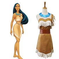 Elegantiškas mergaičių princesės Pocahontas indėnų kostiumas Helovino suknelė moterims su aksesuarais Tag S=US XXS beige