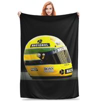 Flanelinis pledas Ayrton Senna 1991 m. Šalmas Lenktynės Šilti pliušiniai pledai Minkštas užtiesalas lovai Svetainei Namams Iškylai Sofai Size: 75*100cm, Weight: 230 GSM black