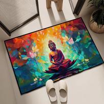 Art Dev Painting Buddha Wall Door Mat Welcome Non-slip Floor Bedroom Kitchen Bath Balcony Hallway Rug Home Decoration Carpet 40X60CM orange