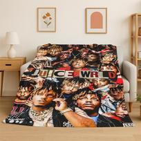 retro Juice WRLD 999 Legenda Raperis Žvaigždė Flanelinis pledas Minkštas šiltas pledas miegamajam svetainei lovai kelionėms stovyklavimui Size: 100*150cm, Weight: 320 GSM black