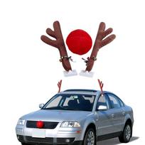 Car Christmas Reindeer Antler and Nose Decorations Vehicle Christmas Car Decor Kit for Car SUV Van Truck