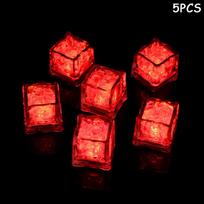 Color Changing LED Ice Cubes 5Pcs Waterproof Flashing Glow Lights for Pool Beach Party Wedding Decoration A18 red