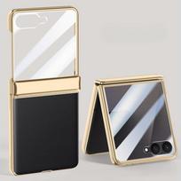 Luxury Leather Plating Case For Samsung Galaxy Z Flip 7 6 5 flip6 Screen Protector Hinge Shockproof Back Cover for Samsung flip7 Galaxy Z Flip7 FE juoda