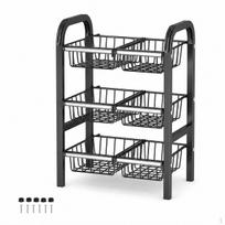 Nerūdijančio plieno virtuvės laikymo lentyna su daugiasluokšiais krepšeliais vaisiams, daržovėms ir prieskoniams Black Triple Layer 6 Baskets