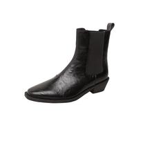 Cowhide Version~ Su Yinyin'S Same Chelsea Boots, Pointed Washed Cowhide Thick Heel Elastic Short Boots, Women'S Thin Boots 35
