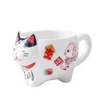 Japanese Cute Lucky Porcelain Tea Set Maneki Neko Ceramic Cup Pot with Strainer Teapot Coffee Mug white