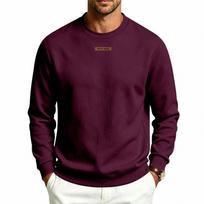 Men's Crew Neck Sweatshirt Solid Color Long Sleeve Pullover Top with Small Chest Label Casual Loose Fit Daily Wear Sweatshirt XXXL vyno raudonos spalvos
