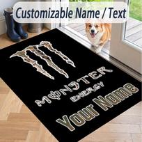 Custom Text Printed Rug Monster Energy Non Slip Floor Carpet For Home Room Decor 40cmx60cm gray