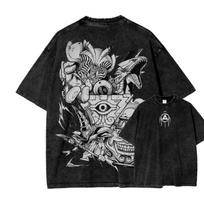 Yu-Gi-Oh Vintažiniai skalauti medvilniniai anime marškinėliai, manga marškinėliai, mineralinio plovimo marškinėliai, vint L gray