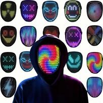 LED kaukė su gestų jutikliu, šviečianti kaukė su veido transformacija, šauni Helovino kaukė vyrams, moterims, kostiumui, cosplay vakarėliui juoda