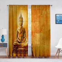 Buddhist Buddha Statue Golden Light Sunset Thin Curtain for Living Room Kitchen Window Bedroom Decor Curtains 2panels Rod Pocket (W50cmxH50cm)x2&Rod Pocket orange
