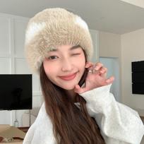 Women's Korean Version Autumn and Winter New Big Head Knitted Wool Hat Winter Warm Ear Protection Plush Pullover Hat One Size beige