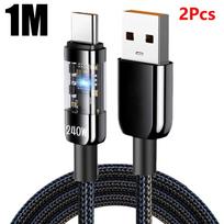 240W Super Greito Įkrovimo Kabelis USB C Sąsaja Nailoninis Pinta Skaidrus Type C Didelės Spartos Įkroviklio Laidas Greito Įkrovimo Duomenų Laidas 1m-2pcs