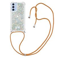 Kaklo dirželis Bling Blizgučiai Skysto Silikono Dėklas Samsung Galaxy S25 S24 S23 S22 S21 Plus Ultra S25 FE Atsparus Smūgiams Dangtelis Case & Strap&Galaxy S24+