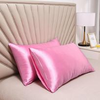Bedroom Pillow Case Protector Simulated Silk Fabric Pillowcase Modern 48x74cm Luxurious Comfotable Solid Color pink