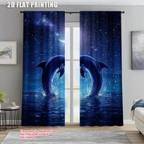 2 vnt., Langų užuolaidos delfinas Universalus audinys, Be elektros Šeimos vakarėlis Tinka buto dekoravimui 132×160cm blue