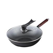 32cm Ketaus keptuvė Rankomis kaltas geležinis wok Patvarus kinų wok Dujinei ir indukcinei kaitlentei Glass Lid