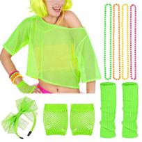 Leg Warmers 80s Costume Accessories Set Headband String Collar Charm  for 80s Theme Party Costumes L žalia