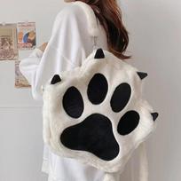 Cute Cat Paw Plush Backpack with Adjustable Straps Soft Furry Purse JK Girls Bag Cartoon Backpack for Women Girls balta