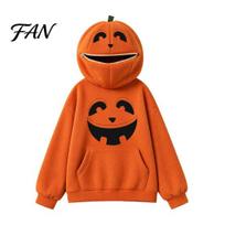 Moliūgo veido apranga moterims, Oversize Helovino Hoodie, Rudens ilgomis rankovėmis su gobtuvu šventinio vakarėlio drabužis su kišene, Jack-O'-Lantern kostiumas M D orange