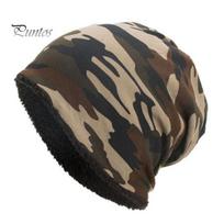 Men Beanie Winter Hat Camouflage Print Fleece Baggy Elastic Soft Cold-proof Lightweight Breathable Color Matching for Daily Wear kava