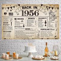 70-ojo gimtadienio dekoracijos, Vintažinis „Grįžtu į 1956 m.“ plakatas 70-ojo gimtadienio vakarėlio reikmenys Vintažinis 1956 m. fonas 98×71inch/250*180cm
