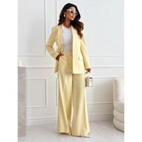 Womens Wool Blend Wide Leg Suit Set Casual Office Commute Outfit 2025 Medium geltona