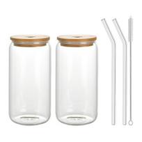 Madinga Masono stiklainio gertuvė su mediniu dangteliu šaltiems gėrimams 500 ml borosilikatinis puodelis sodai ir burbulinei arbatai 2pcs white