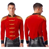 M-3XL Vyriškas cirko vedėjo kostiumas Helovinas Aksominis švarkas su kutais ant pečių ir stovinčia apykakle, Gotikinis Cosplay paltas XXL raudona