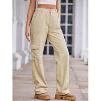 Retro multi-pocket tooling casual pants for women's spring and autumn new loose and thin trend wide-leg trousers XL chaki