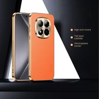 For POCO M8 Pro Premium Business Sle Electroplated Frame Cowhide Leather Case for Redmi Note 15 Pro Plus 14 13 Protector Cover For Poco M8 Pro Max oranžinė