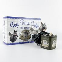 12cm Tea Celebration Cat Anime Figure Q Version Cute And Charming Tea Time Cats Tea Pot Cat Action Figure Collection Model Ornaments Playthings Gifts With box gray