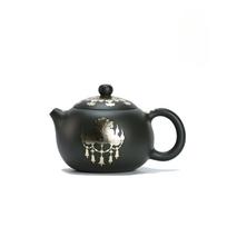 210ml Traditional Yixing Purple Clay Teapots Handmade Silver-plate Xishi Pot Raw Ore Mud Green Kettle Zisha Tea Set Decoration black