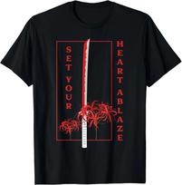Katana Set Your Heart Ablaze Japanese Anime Aesthetic Flower T-Shirt 3XL black