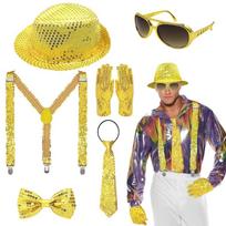 3/4/5/6Pcs Sequins Dance Star Costume 80s 90s Popular Stage Outfits Rockstars Costume Cosplay Halloween Costumes Men yellow