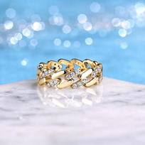 S925 Sterling Silver Pave Cubic Zirconia Cuban Link Ring for Women Interlocking Chain Statement Band SR0730801-CR341&7# white