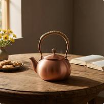 Handmade Teapot AntiqueStyle Hammered Copper Tea Kettle Engraved with Lid for 1200ML Plain brown