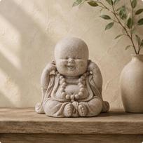 Prayer Bead Monk Figurine StoneLike Finish Statue Tabletop House Decoration Dont Speak Dont Hear beige