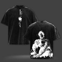 Sukehiro Anime T-shirt Y2k Vintage Washed Tee Tops Summer High Quality Pure Cotton Tshirt Men Women Clothing M black