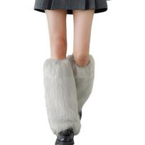 Faux Fur Lolita Boots Cover Y2K Long Tube Sock Harajuku Style Furry Leg Warmers  Daily Use Light Grey