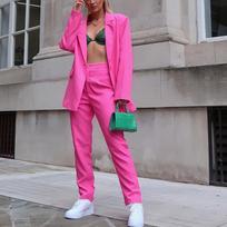 Women's Fashion Blazer Suit Set with Wide Leg Pants In Multiple Colors - Stylish Office Wear Clothes Sale S rožinė raudona spalva