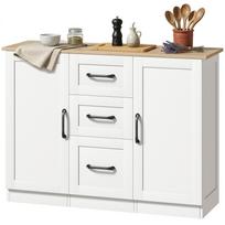 Buffet Salon Storage Cabinet With 2 Soft Close Doors And 3 Drawers 110x35x80.4cm White And Natural Wood