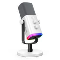 FIFINE XLR/USB Dynamic Microphone with Headphone Jack/RGB/Mute,MIC for Recording Streaming Gaming PS4/PS5 Ampligame AM8W balta