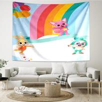 Pinkfong-Wonderstar Print Tapestry, Backdrop, Easy Setup, Ideal for Bedroom, Office & Living Room, with Aesthetic Wall Hanging Decor. 100cmx150cm