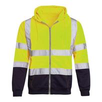 Fleece pamušalu Lauko Sanitarijos Darbo Drabužiai Vyriški Didelio Matomumo Atspindinčia Juosta Užtrauktuku Spalvų Blokavimo Gobtuvu Džemperiai L fluorescencinė žalia spalva