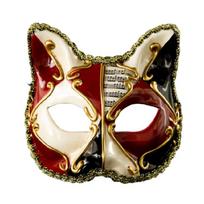 Sudėtinga Venecijietiška Katės Kaukė Karnavalams, Mardi Gras, Vintažinė Pusės Veido Kaukė Suaugusiems ir Švenčių Mėgėjams raudona
