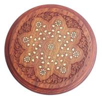 Apvali daugiafunkcė kampinė kava, arbata / vaza, gėlių vazonas, telefonas, medinis stalas - žalvario viršus - darbas namams / biurui / vidaus sodams beige